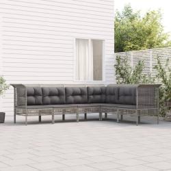 Salon de jardin 6 pcs avec coussins Gris R&eacute;sine tress&eacute;e