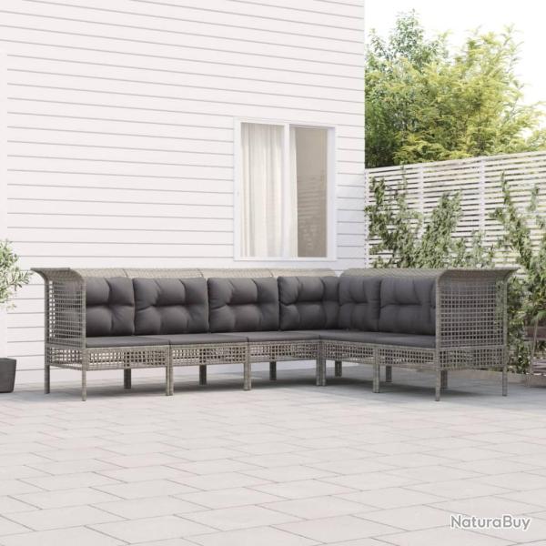 Salon de jardin 6 pcs avec coussins Gris R�sine tress�e