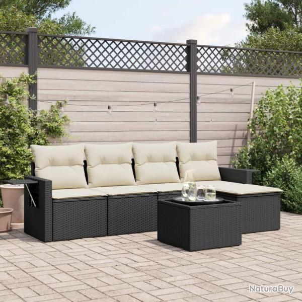 Salon de jardin 6 pcs avec coussins noir r�sine tress�e alsavelo