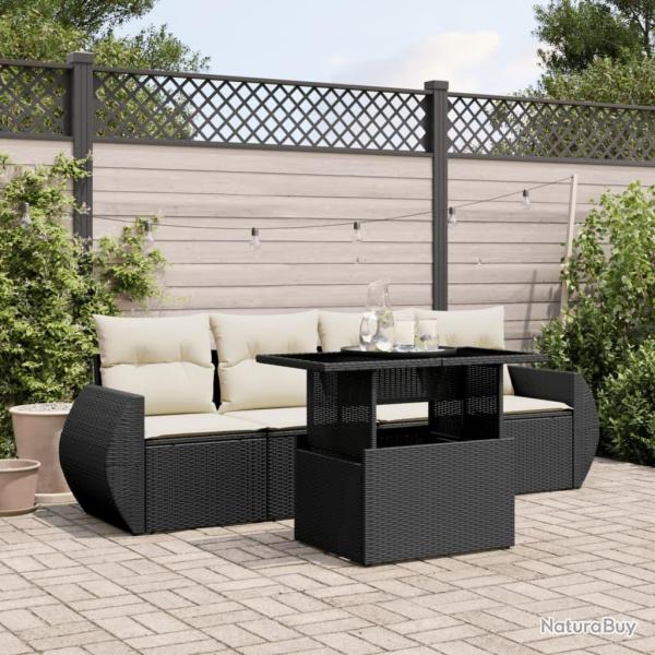 Salon de jardin 5 pcs avec coussins noir r�sine tress�e
