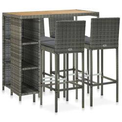 bar de jardin 5 pcs et coussins R&eacute;sine tress&eacute;e Gris