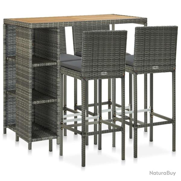 bar de jardin 5 pcs et coussins R�sine tress�e Gris