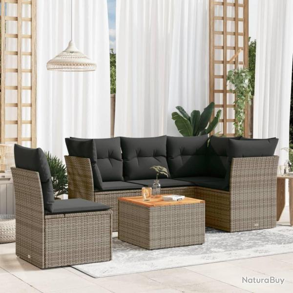 Salon de jardin 6 pcs avec coussins gris r�sine tress�e alsavelo