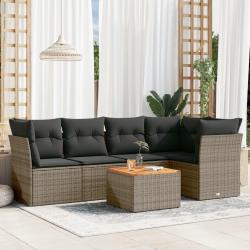 Salon de jardin 6 pcs avec coussins gris r&eacute;sine tress&eacute;e