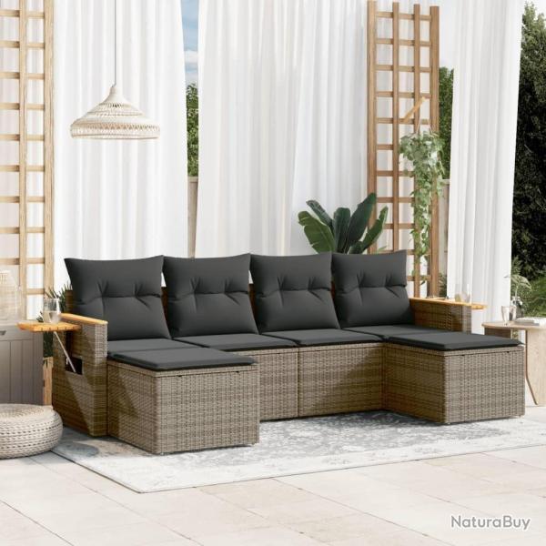 Salon de jardin 6 pcs avec coussins gris r�sine tress�e