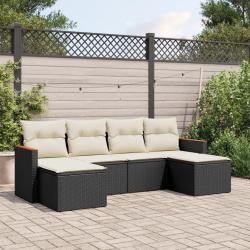 Salon de jardin 6 pcs avec coussins noir r&eacute;sine tress&eacute;e