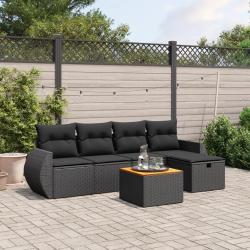 Salon de jardin 6 pcs avec coussins noir r&eacute;sine tress&eacute;e