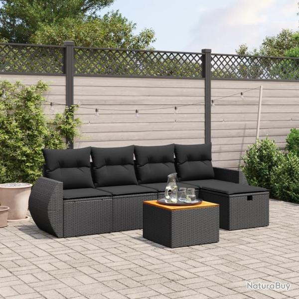 Salon de jardin 6 pcs avec coussins noir r�sine tress�e alsavelo