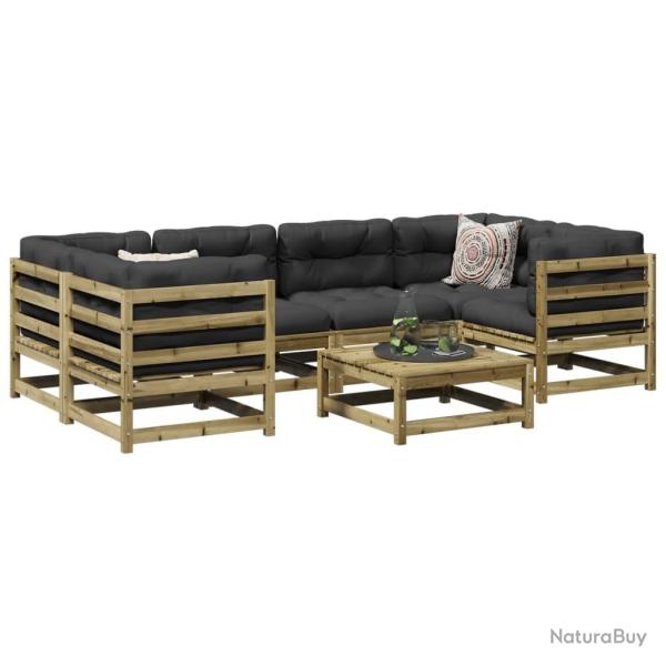 Salon de jardin 7 pcs bois de pin impr�gn� alsavelo