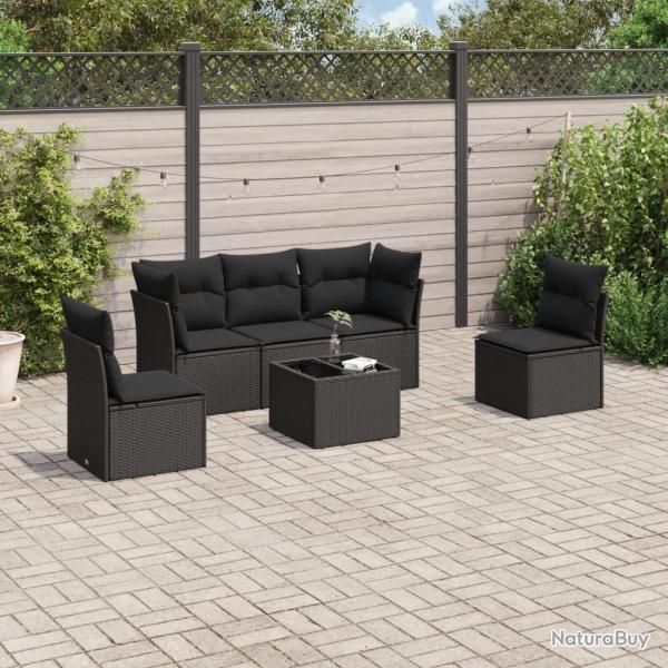 Salon de jardin 6 pcs avec coussins noir r�sine tress�e alsavelo