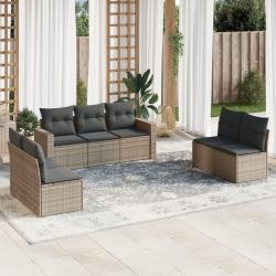 Salon de jardin avec coussins 7 pcs gris r&eacute;sine tress&eacute;e