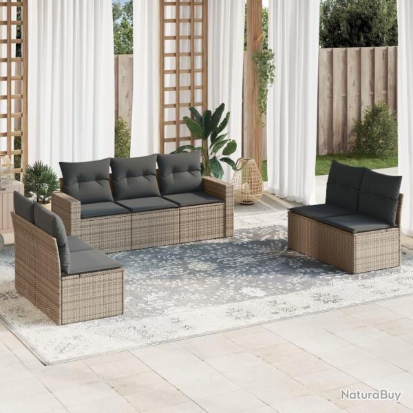 Salon de jardin avec coussins 7 pcs gris r�sine tress�e