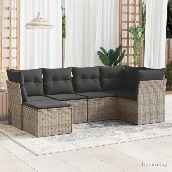 Salon de jardin 6 pcs avec coussins gris r�sine tress�e