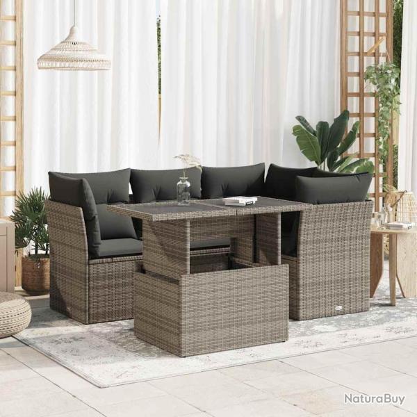 Salon de jardin 5 pcs avec coussins gris r�sine tress�e