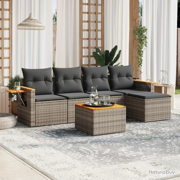 Salon de jardin 6 pcs avec coussins gris r�sine tress�e alsavelo