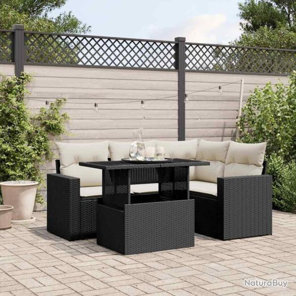 Salon de jardin 5 pcs avec coussins noir r�sine tress�e