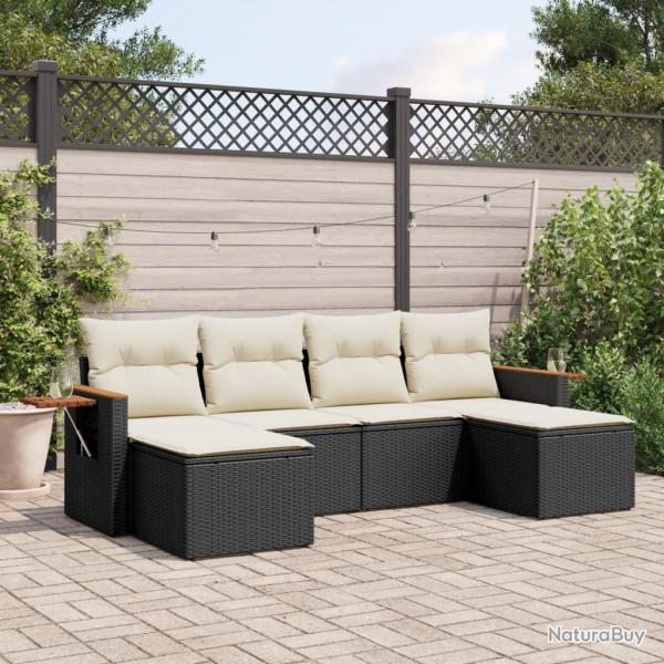 Salon de jardin 6 pcs avec coussins noir r�sine tress�e