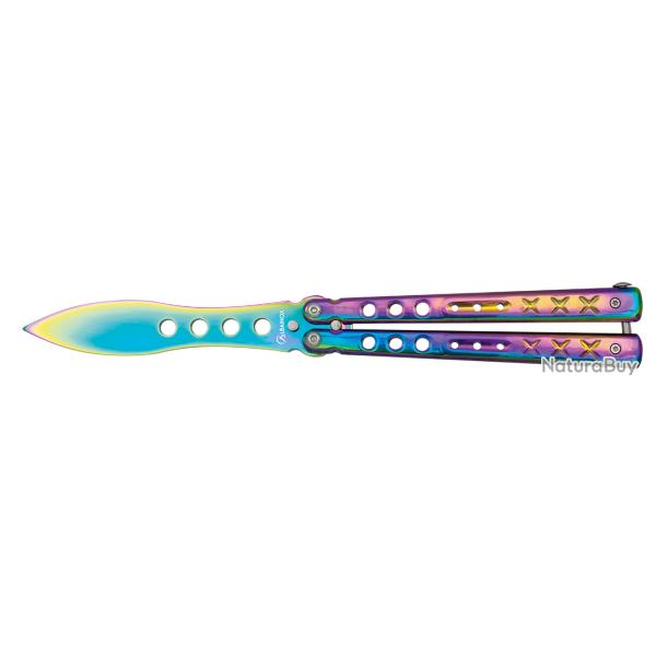 Couteau papillon D'entrainement arc en ciel  lame de  10.80 cm