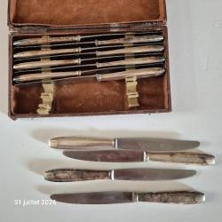 Coffret de 12 couteaux en m&eacute;tal argent&eacute;, vintage