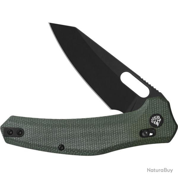 Couteau QSP Emu Glyde Lock Lame Wharncliffe Blk Acier 14C28N Manche Micarta Green IKBS QS164B2