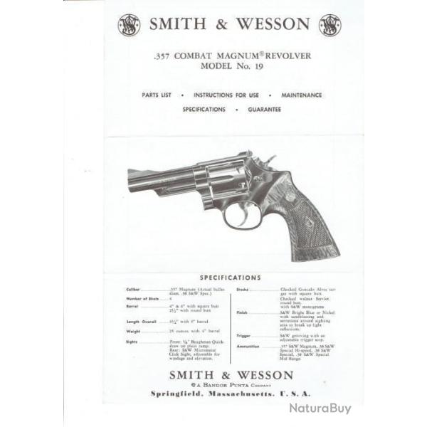 notice SMITH WESSON mod�le 19 (envoi par mail) - VENDU PAR JEPERCUTE (m2376)