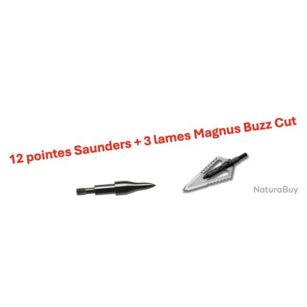 Pack 12 pointes Saunders + lames Magnus Buzz Cut 150 grain