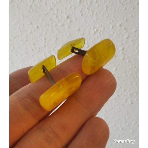 BOUTONS DE MANCHETTE VINTAGE EN AMBRE MER BALTIQUE URSS CCCP 1950-1960