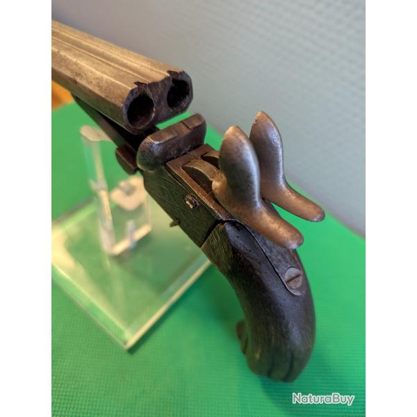 joli PISTOLET JUXTAPOSE A BROCHE CAL 9 MM LOUIS PHILIPPE XIX EM