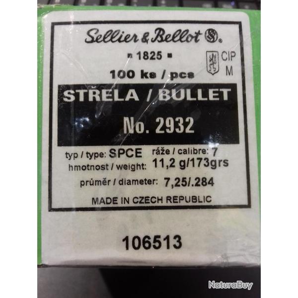 Ogives SELLIER & BELLOT Cal. 7mm .284 SPCE 173 grs - 2932 - boite de 100 unit�s