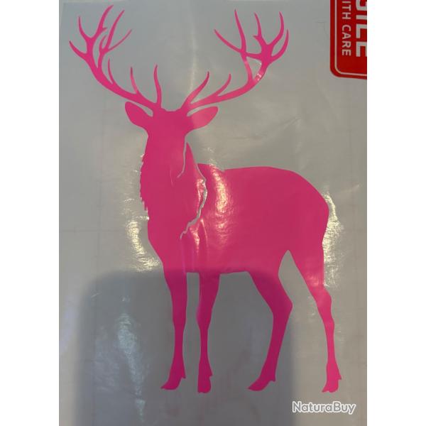 Autocollant cerf 25 cm rose fluo ou couleur au choix chasseresses photo 1