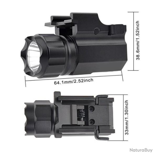 Lampe Torche LED 210 lm +Batterie Rail Picatinny Glock Tactique Arme Airsoft P05