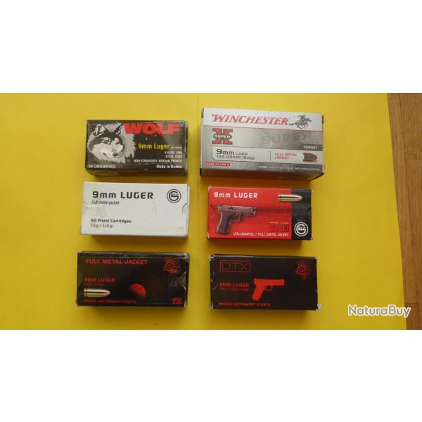 REF 53 - Lot n 2 de 6 botes vides du commerce - pour armes de poing - calibre 9 mm para
