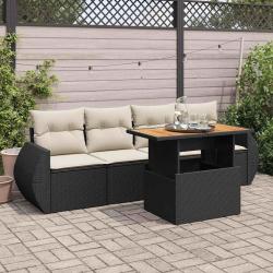 Salon de jardin 5 pcs avec coussins noir r&eacute;sine tress&eacute;e