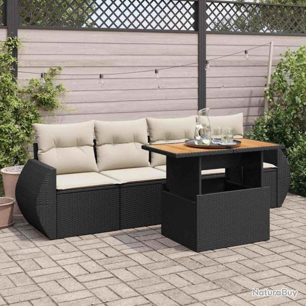 Salon de jardin 5 pcs avec coussins noir r�sine tress�e