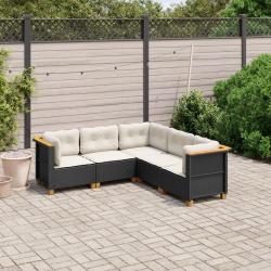 Salon de jardin 5 pcs avec coussins noir r&eacute;sine tress&eacute;e