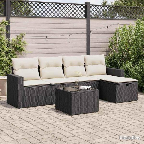 Salon de jardin 6 pcs avec coussins noir r�sine tress�e