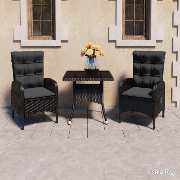 Ensemble � manger de jardin 3 pcs R�sine tress�e et verre Noir