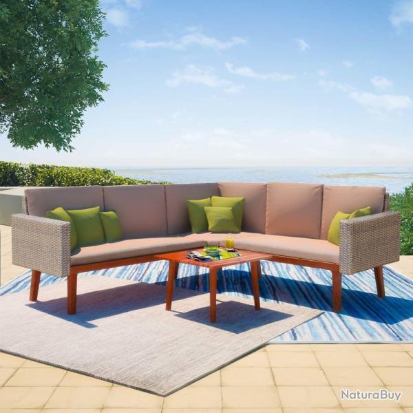 Salon de jardin 4 pcs avec coussins R�sine tress�e Gris