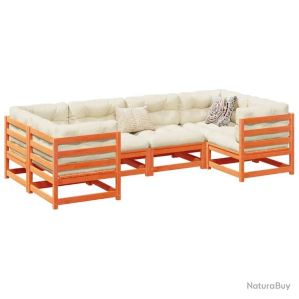 Salon de jardin 6 pcs cire marron bois de pin massif alsavelo