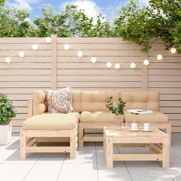Salon de jardin 5 pcs avec coussins bois massif alsavelo