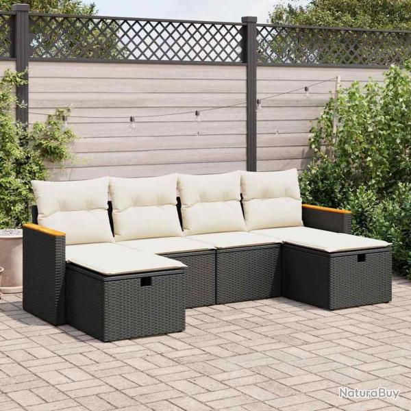 Salon de jardin 6 pcs avec coussins noir r�sine tress�e