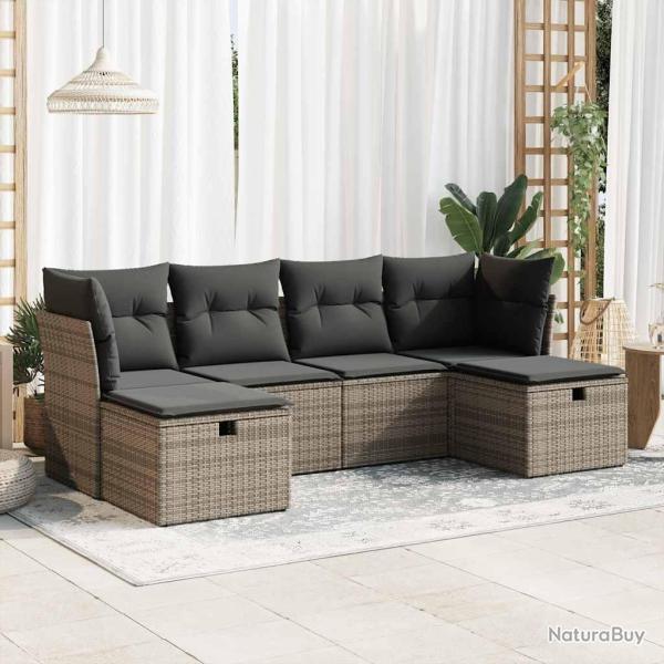 Salon de jardin 6 pcs avec coussins gris r�sine tress�e