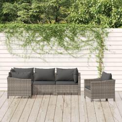 Salon de jardin 5 pcs avec coussins Gris R&eacute;sine tress&eacute;e alsavelo