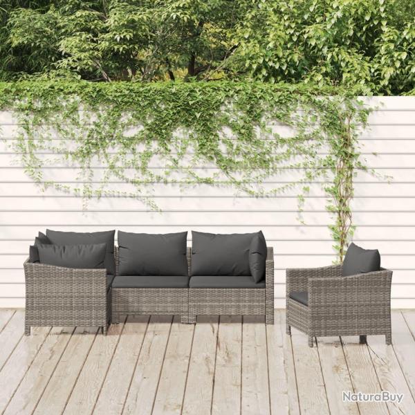 Salon de jardin 5 pcs avec coussins Gris R�sine tress�e