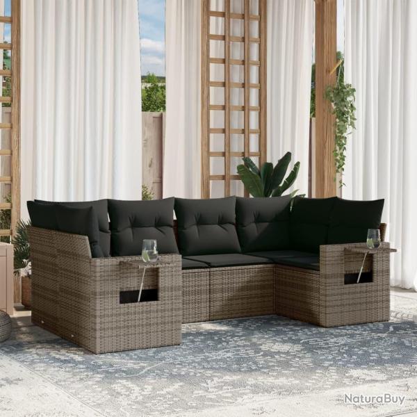 Salon de jardin 6 pcs avec coussins gris r�sine tress�e