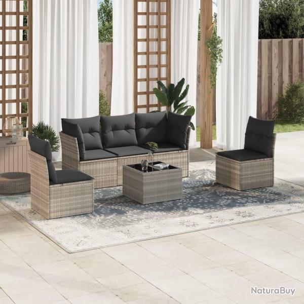 Salon de jardin 6 pcs avec coussins gris clair rsine tresse alsavelo