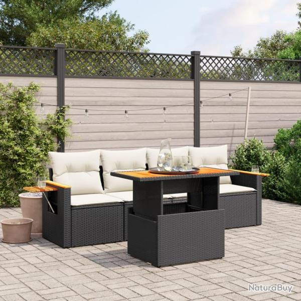 Salon de jardin 5 pcs avec coussins noir r�sine tress�e
