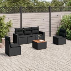 Salon de jardin 6 pcs avec coussins noir r&eacute;sine tress&eacute;e