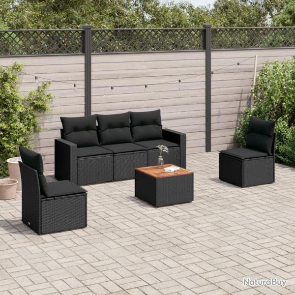 Salon de jardin 6 pcs avec coussins noir r�sine tress�e