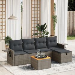 Salon de jardin 6 pcs avec coussins gris r&eacute;sine tress&eacute;e